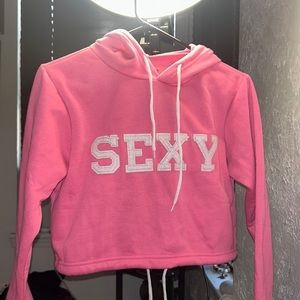 2 piece set, 1 Cropped sweatshirt, 1 sweatpants, color pink, size small